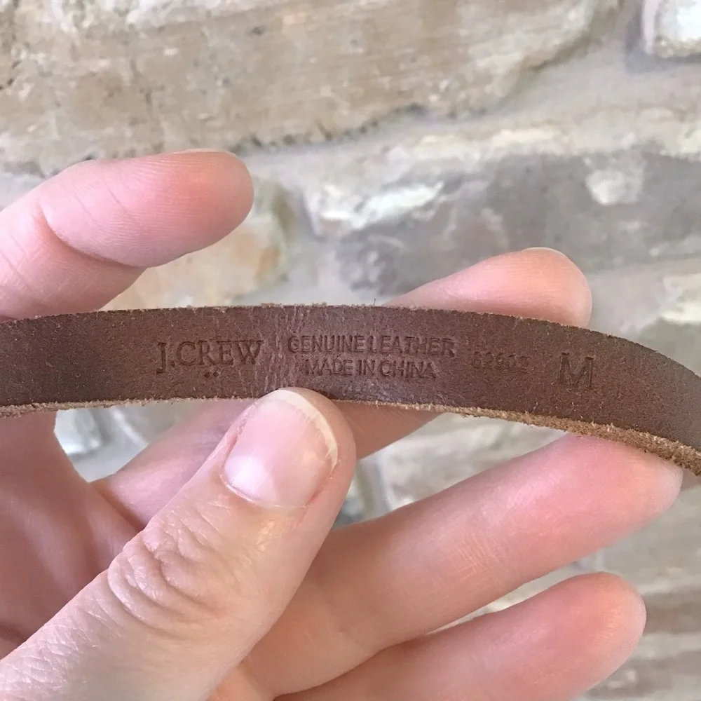 J. CREW Women’s Thin Brown Hot Pink Orange Stitches Leather Belt M - Picture 3 of 3